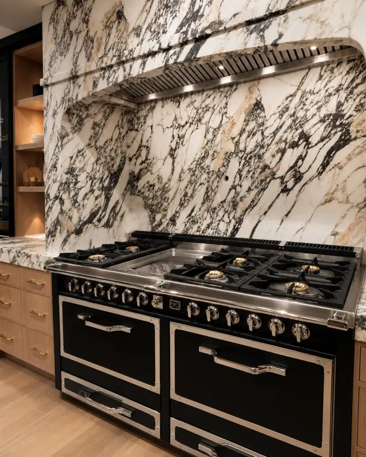 Black luxury range and custom ventilation installation by Peerless Group
