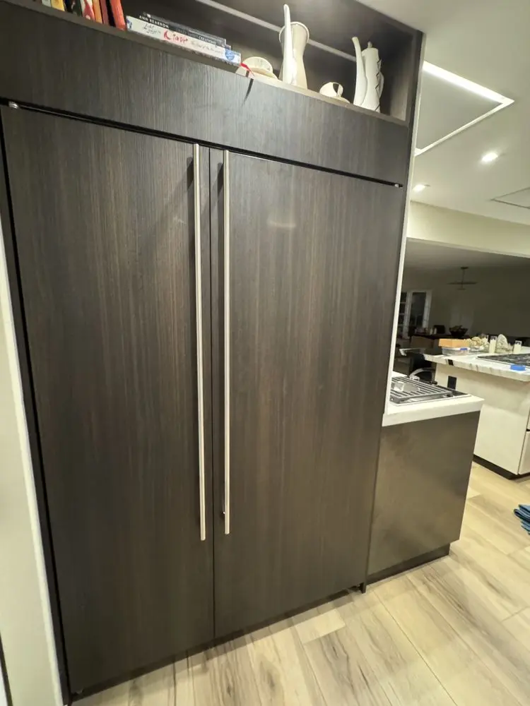 Dark Wood Panel Refrigerator installation in Irvine