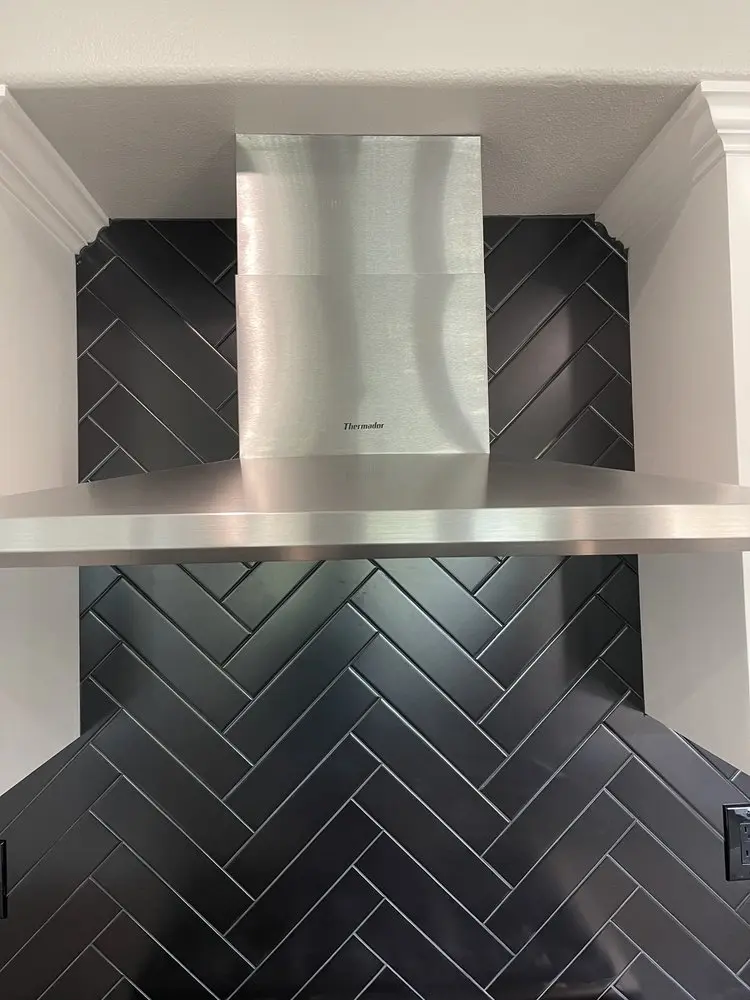 Stainless Hood on Dark Herringbone installation in Newport Coast