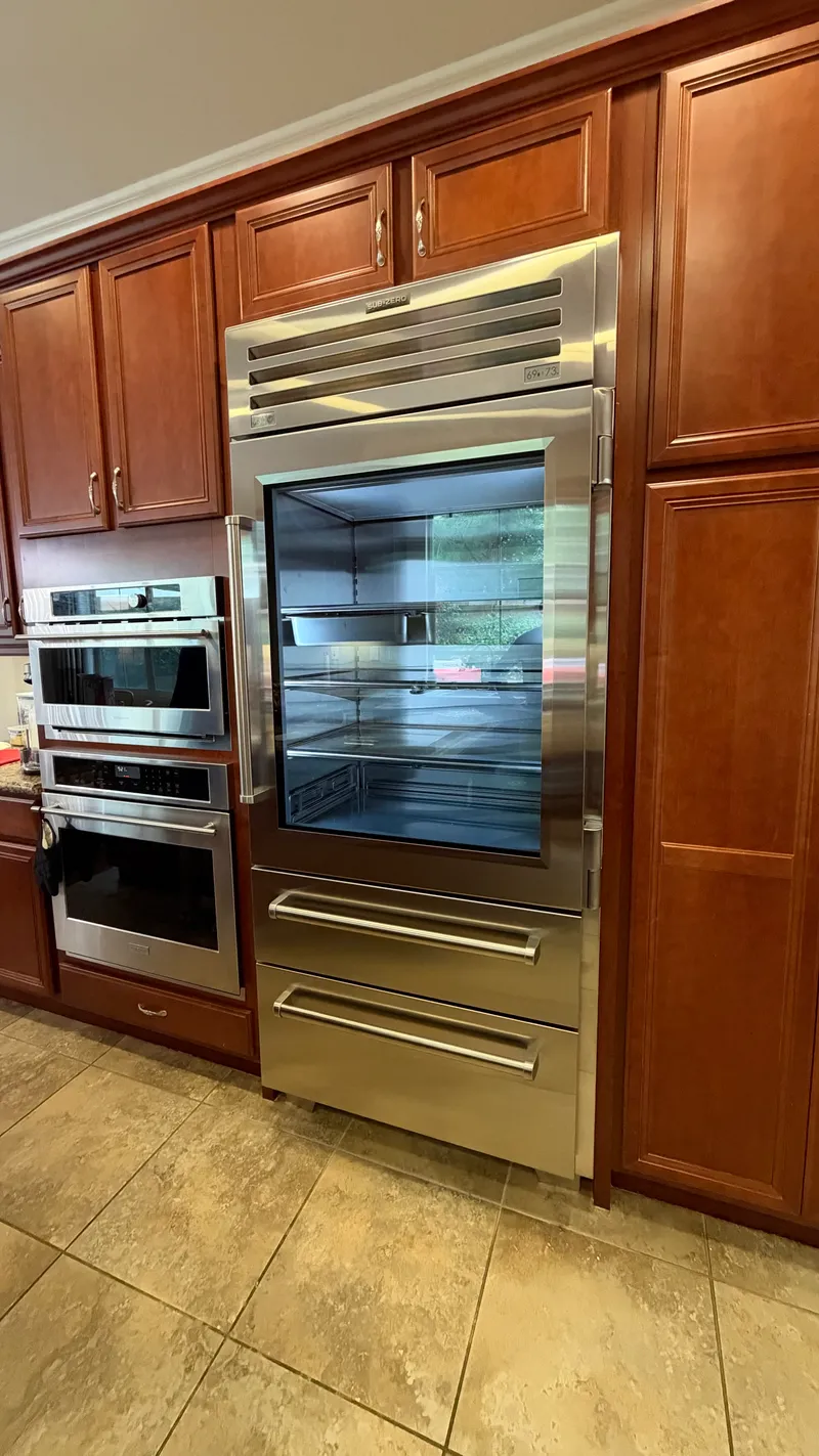 Sub-Zero 36″ PRO Refrigerator with Glass Door installation in Irvine by Peerless Group